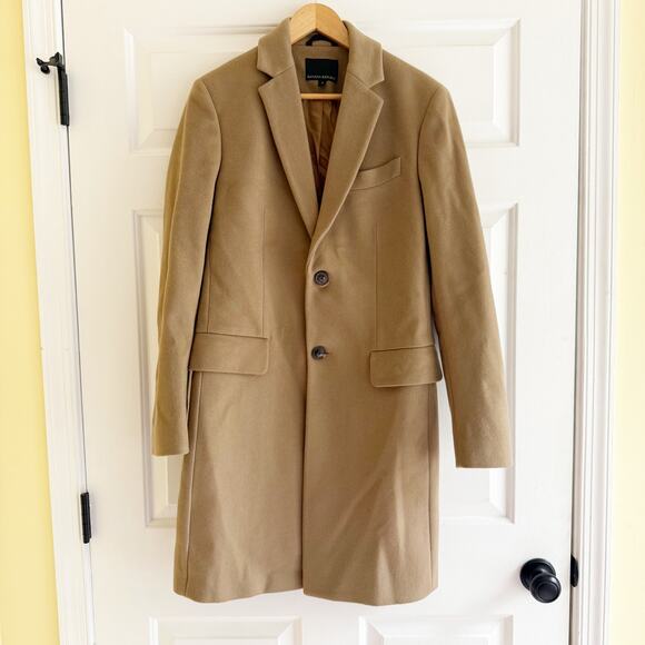 Banana Republic Mens Size Small Camel Wool Blend Tan Beige Topcoat Coat Jacket - Picture 1 of 7
